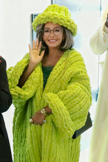 Handmade Chunky Knit Cardigan& Hat Two Pieces Set