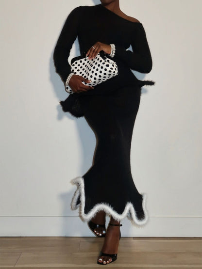 Sexy Irregular Hem Knit Sweater Two Pieces Dress