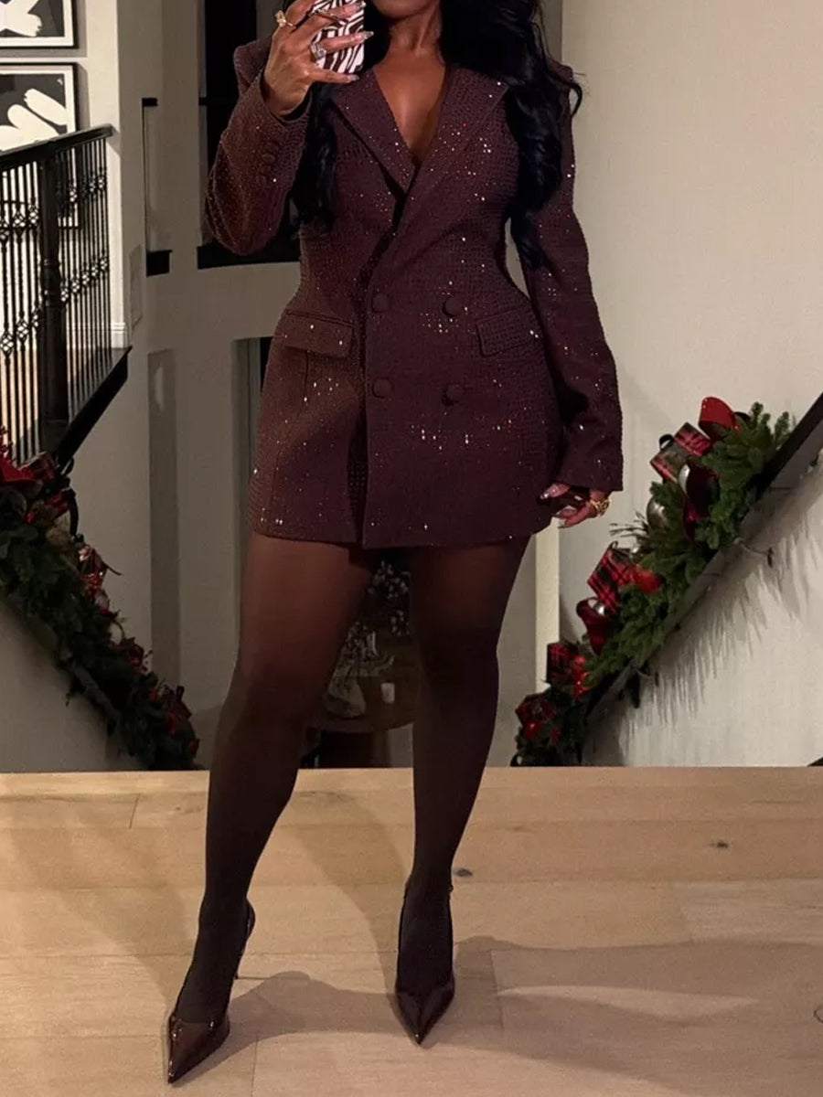 Rhinestone Sparkle Double Breasted Blazer Dress