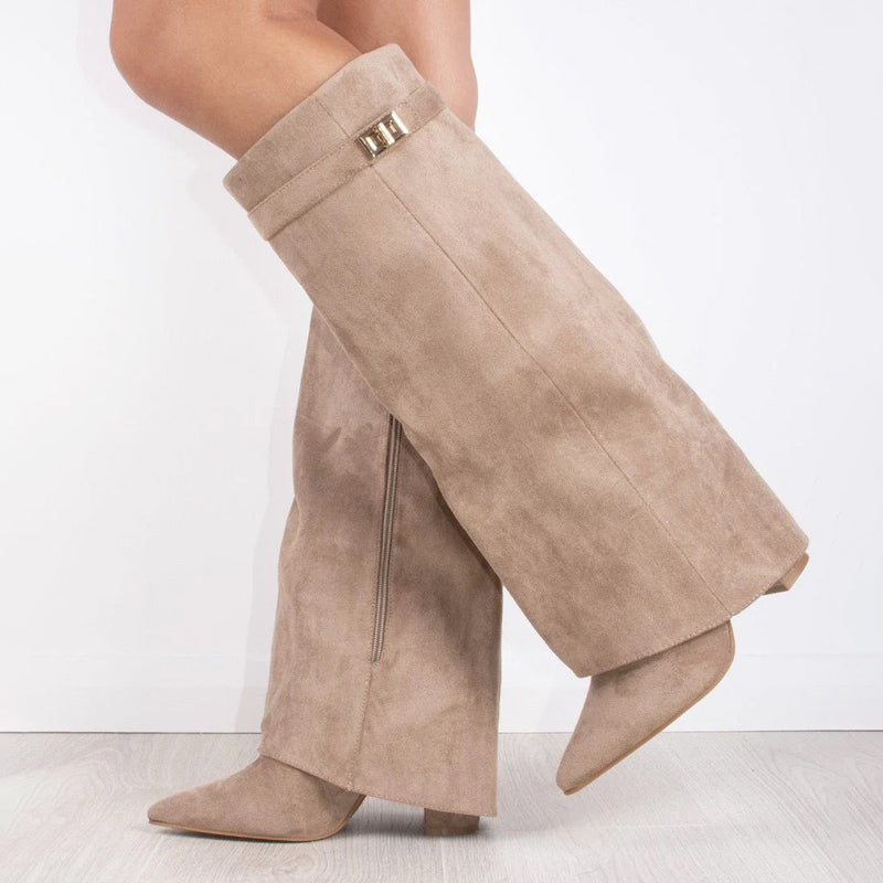 Point Toe Straight Metal Buckle Tall Boots