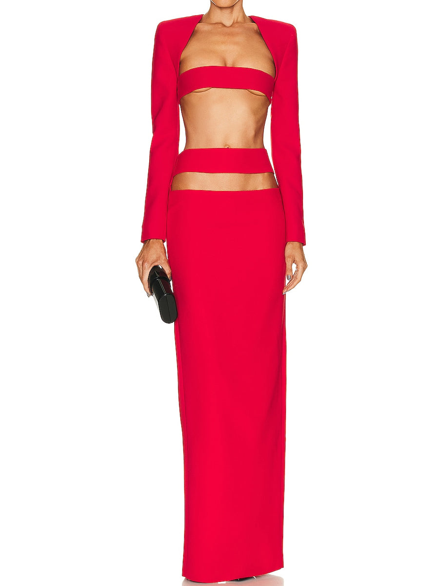 Hollowed Out Crop Jacket & Maxi Skirt