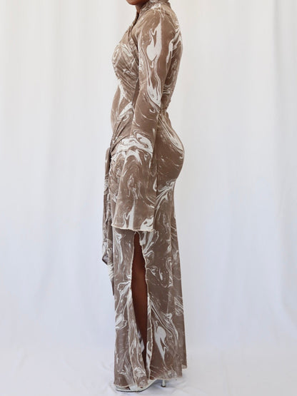 Crisscross Paneling Printed Maxi Dress