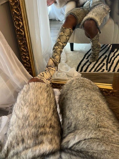 Faux Fur Patchwork Denim Pants