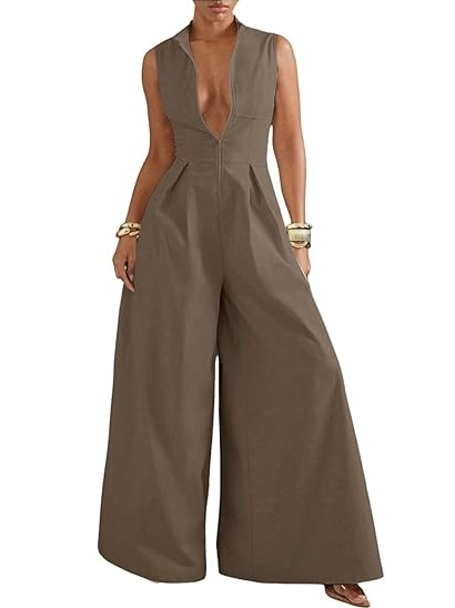 Sleeveless Zip Up Wide Leg Jumpsuit
