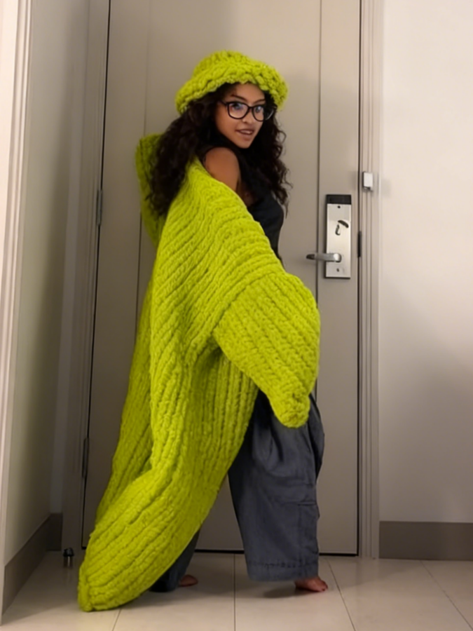 Handmade Chunky Knit Cardigan& Hat Two Pieces Set