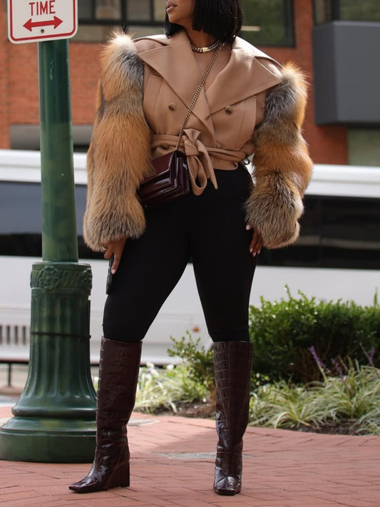 Plush Sleeves Short Coat