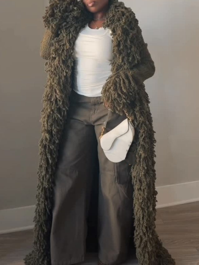 Fringe Knit Maxi Coat