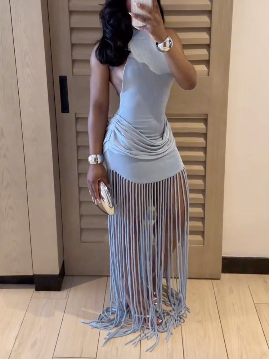 Elegant Holder Neck Tassel Dress