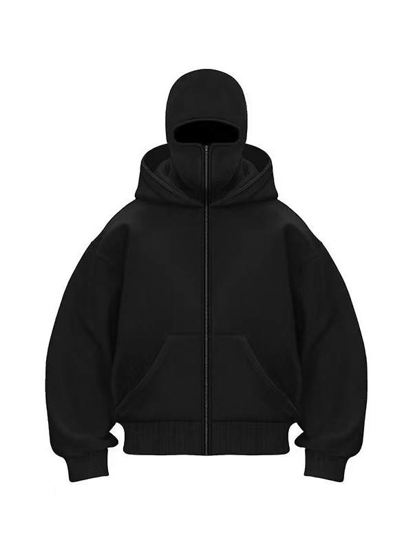 Double-layered Hooded Sweatshirt Jacket With Face Mask