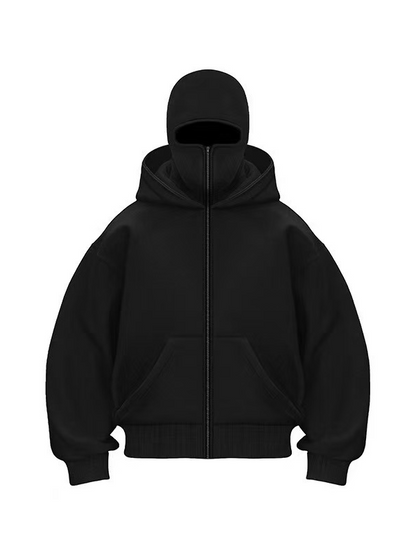 Double-layered Hooded Sweatshirt Jacket With Face Mask
