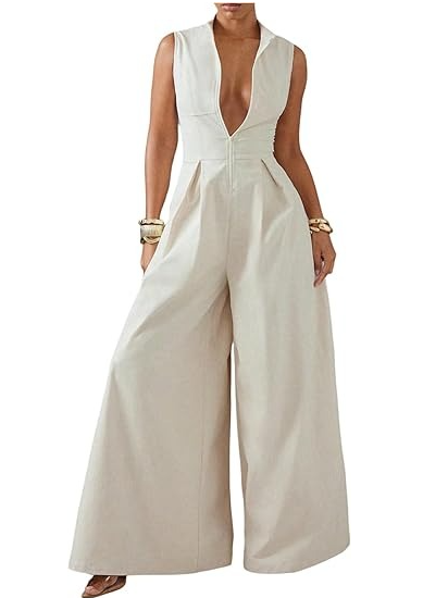 Sleeveless Zip Up Wide Leg Jumpsuit