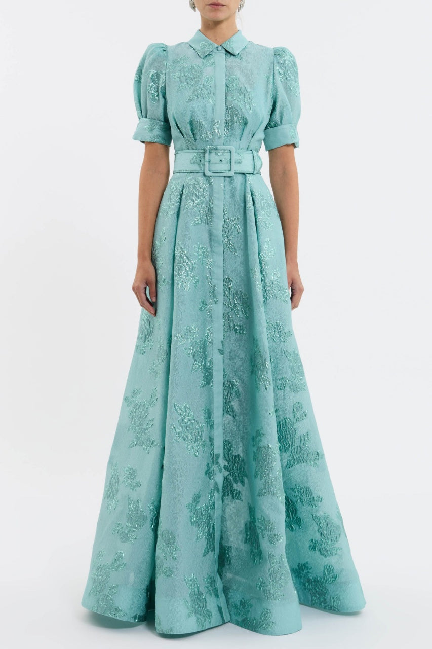 Pink Waist-cinching Button-down Maxi Dress