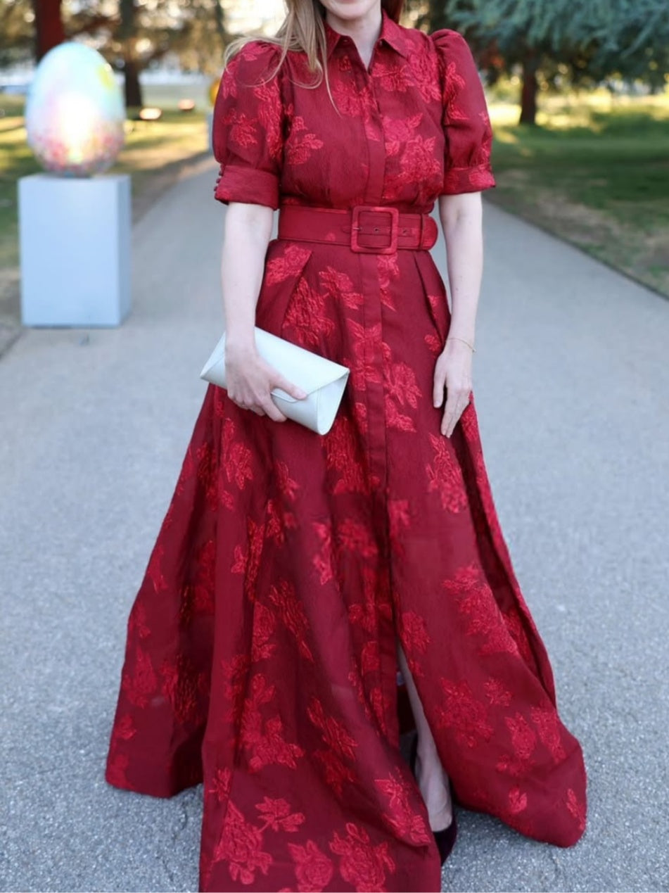 Pink Waist-cinching Button-down Maxi Dress