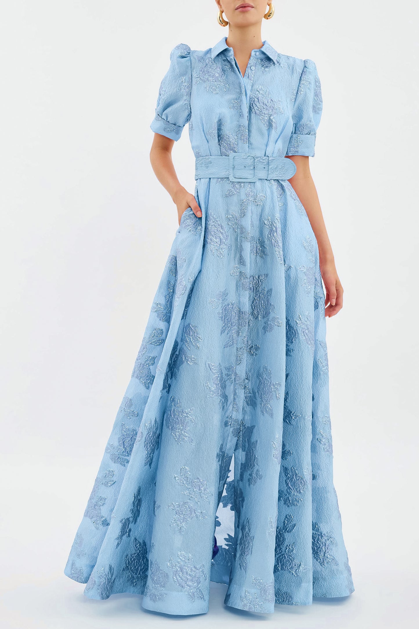 Pink Waist-cinching Button-down Maxi Dress