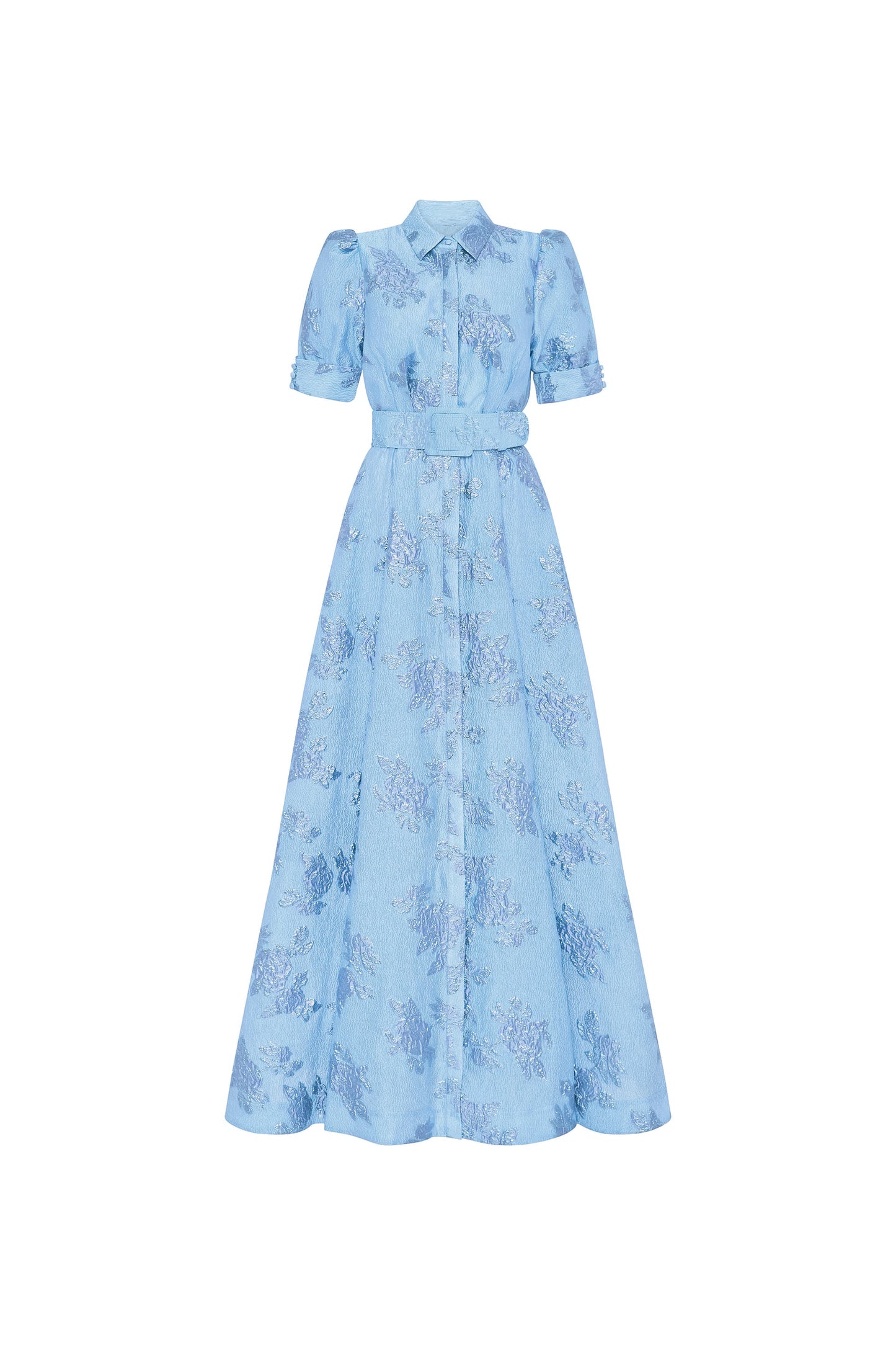Pink Waist-cinching Button-down Maxi Dress