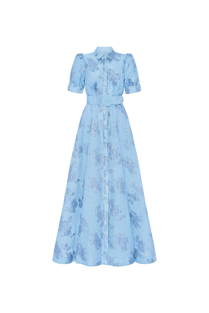 Pink Waist-cinching Button-down Maxi Dress