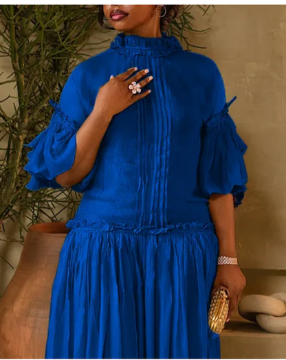 Green Ruffled 3/4 Sleeves Elegant Maxi Dress