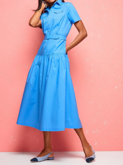 Button Half Placket Closure Poplin Shirtdress