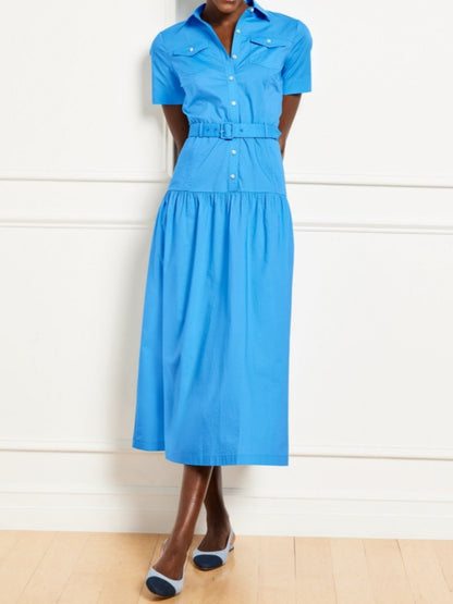 Button Half Placket Closure Poplin Shirtdress
