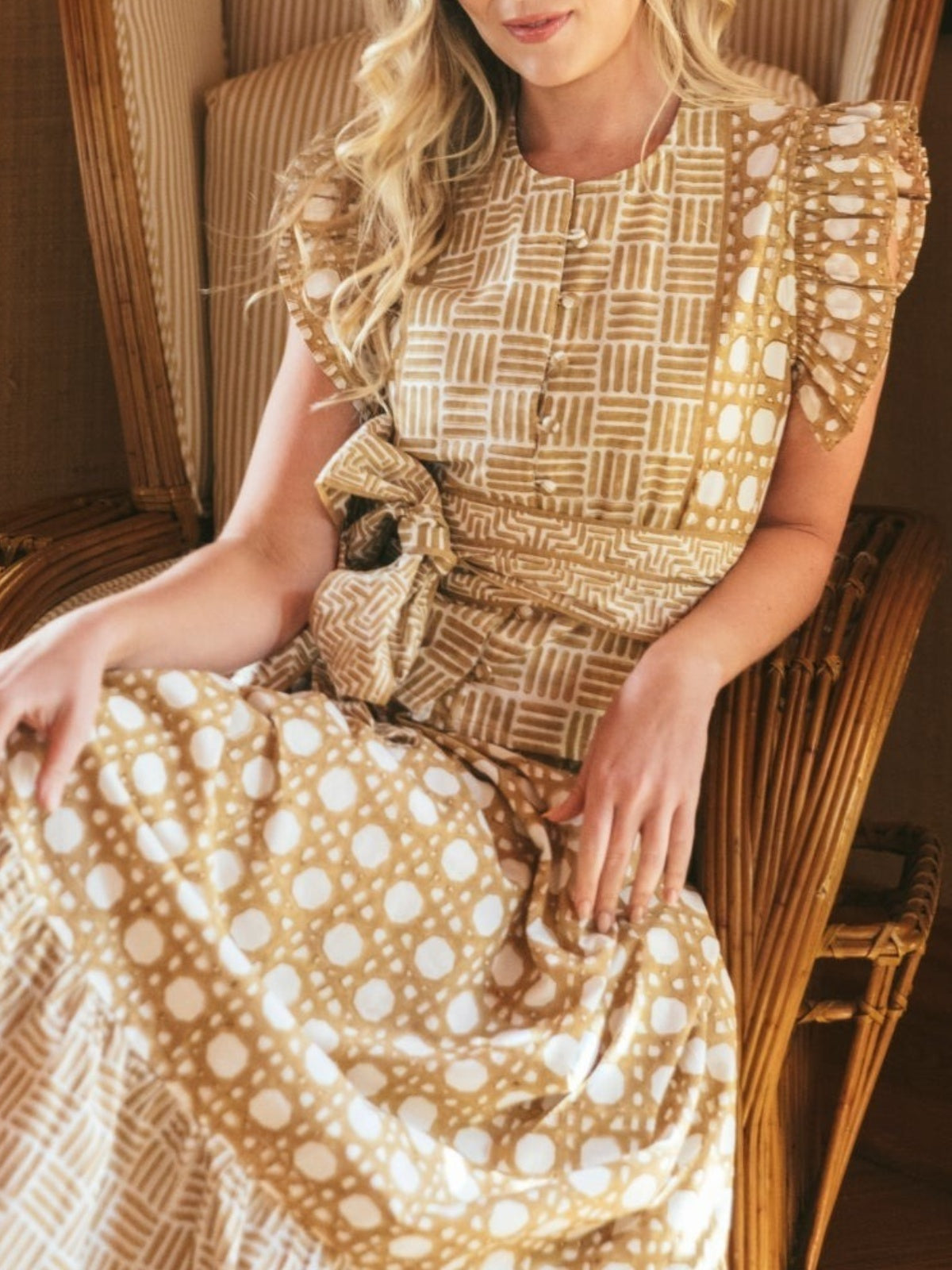 Ruffle Sleeve Plaid Two Pieces Dress