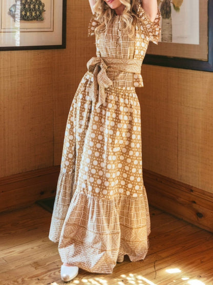 Ruffle Sleeve Plaid Two Pieces Dress