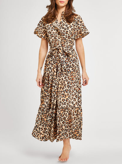 Ruffle Collar Leopard Print Maxi Dress