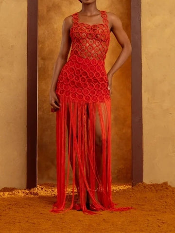 Ring Tassel Patchwork Suspender Dress