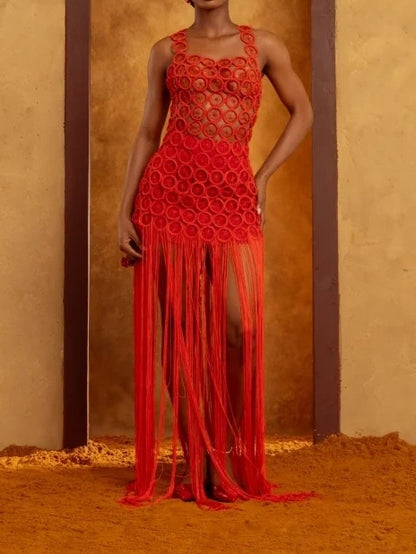 Ring Tassel Patchwork Suspender Dress