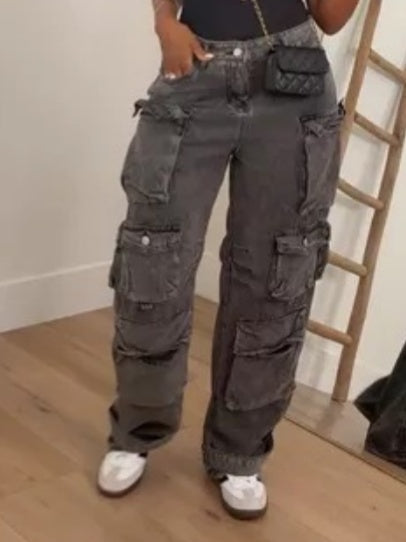 Women's Y2K Baggy Straight Wide Leg Cargo Jeans