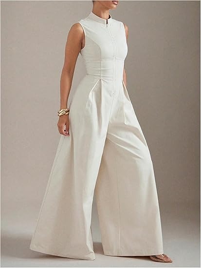 Sleeveless Zip Up Wide Leg Jumpsuit