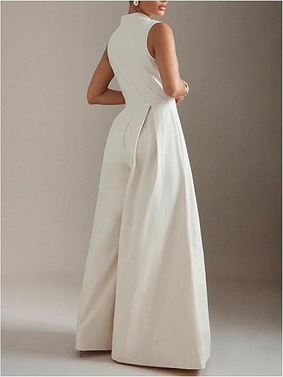 Sleeveless Zip Up Wide Leg Jumpsuit