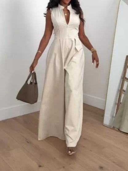 Sleeveless Zip Up Wide Leg Jumpsuit