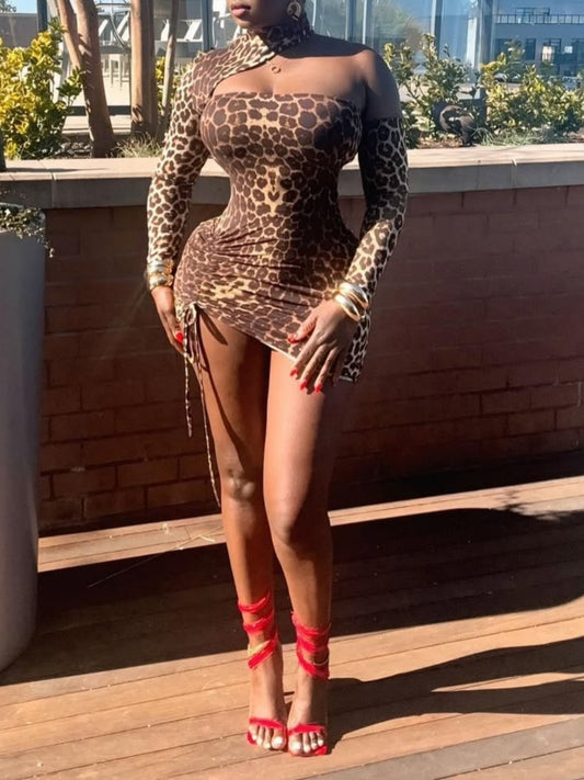 Irregular Leopard Print Mini Dress