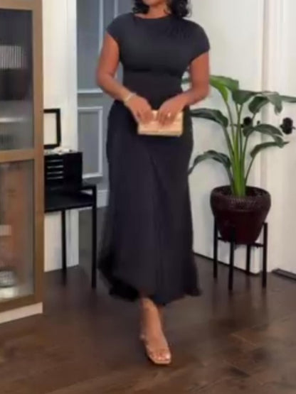 Round Neck Slit Solid Color Casual Dress