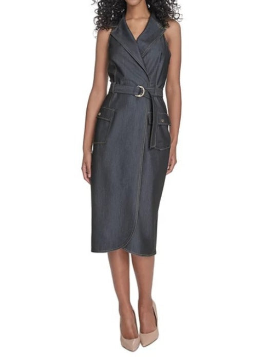 Sleeveless Denim Midi Dress With Belt