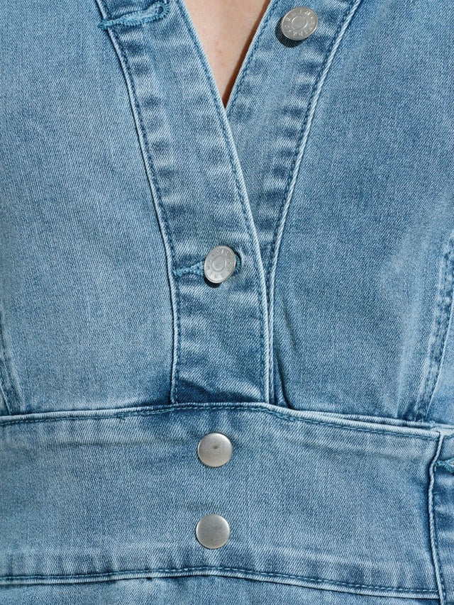 Pointed  Collar Button Denim Mini Dress