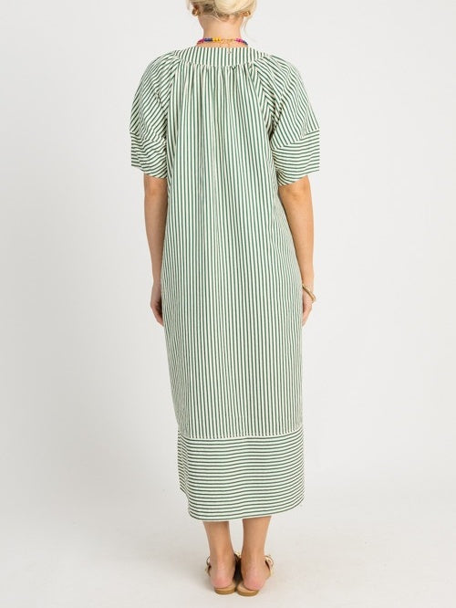 V-neck Lantern Short-sleeved Striped Loose Dress