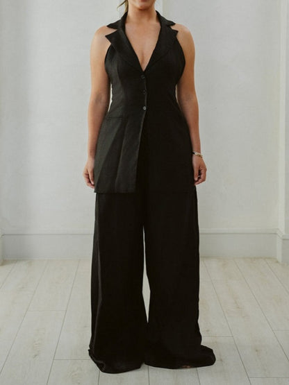 Sleeveless Halterneck Wide-leg Jumpsuit