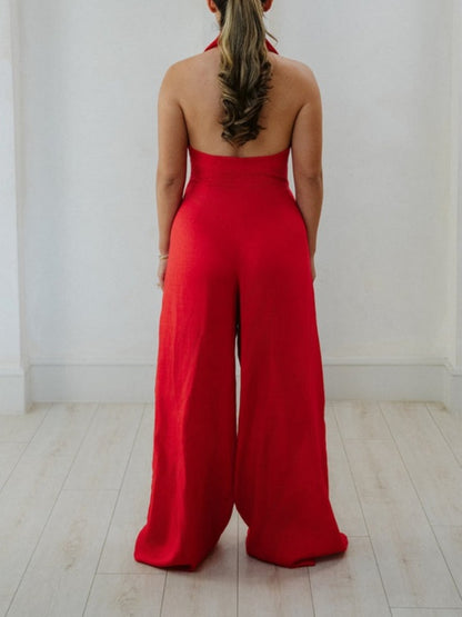 Sleeveless Halterneck Wide-leg Jumpsuit