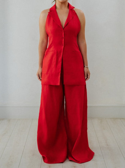 Sleeveless Halterneck Wide-leg Jumpsuit