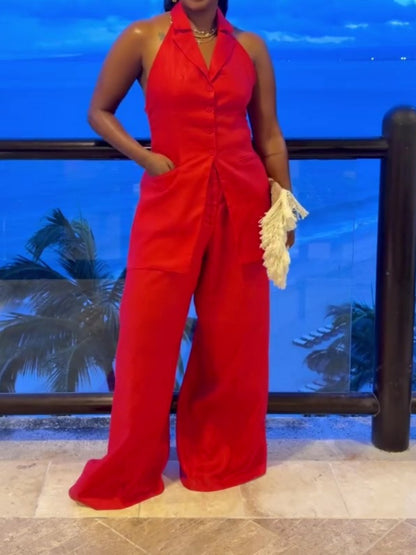 Sleeveless Halterneck Wide-leg Jumpsuit