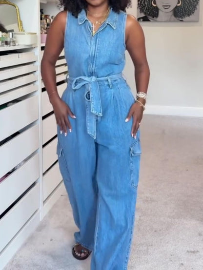 Sleeveless Denim Jumpsuit