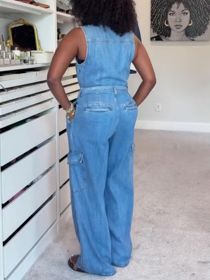 Sleeveless Denim Jumpsuit