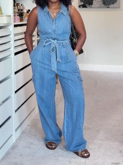 Sleeveless Denim Jumpsuit