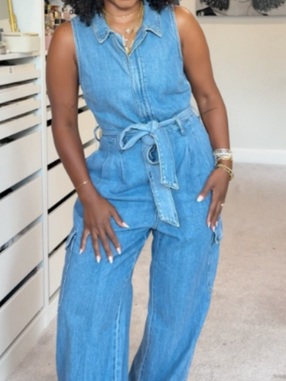 Sleeveless Denim Jumpsuit