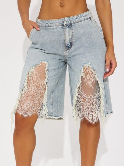 Lace Detail Denim Shorts