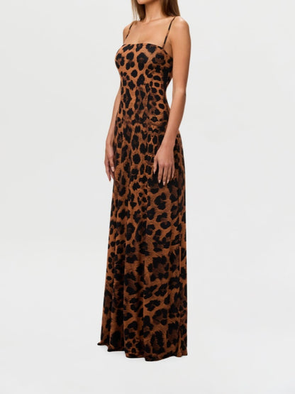 Leopard Print A-Line Maxi Dress