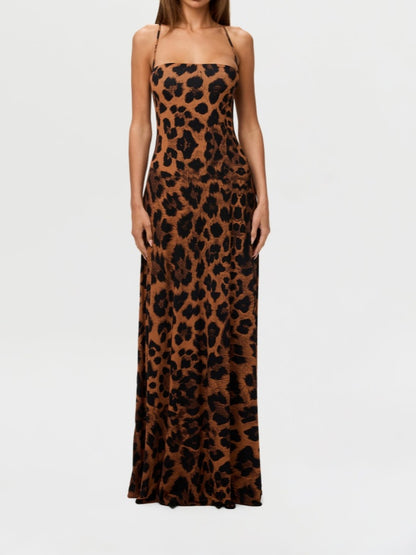 Leopard Print A-Line Maxi Dress