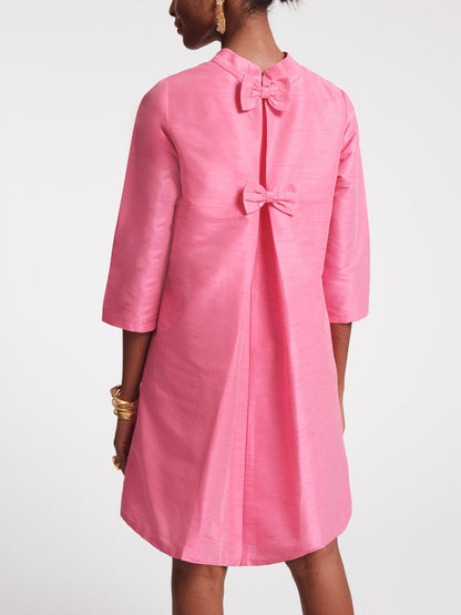 Fashionable Stand Collar Back Bow Midi Dress