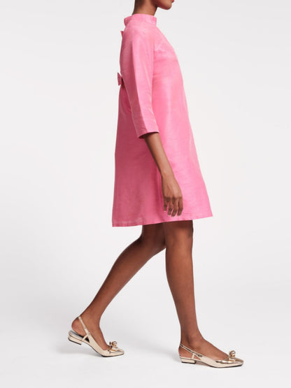 Fashionable Stand Collar Back Bow Midi Dress